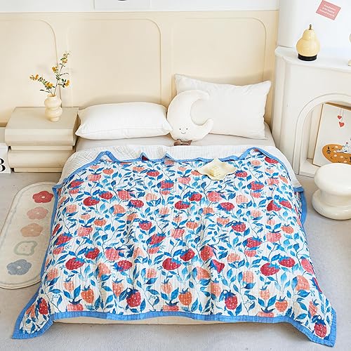 Vista 13 de J-pinno Manta reversible de muselina de estrellas y luna brillante, 100% algodón, 6 capas, manta suave y cálida, para sofá y niños pequeños, sábana