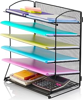 TIDYHIVE 6-Tier Letter Tray Organiser, Paper Filing Tray for Office Desk, File Holder with Stackable Filing Trays, Sticky Notes Included