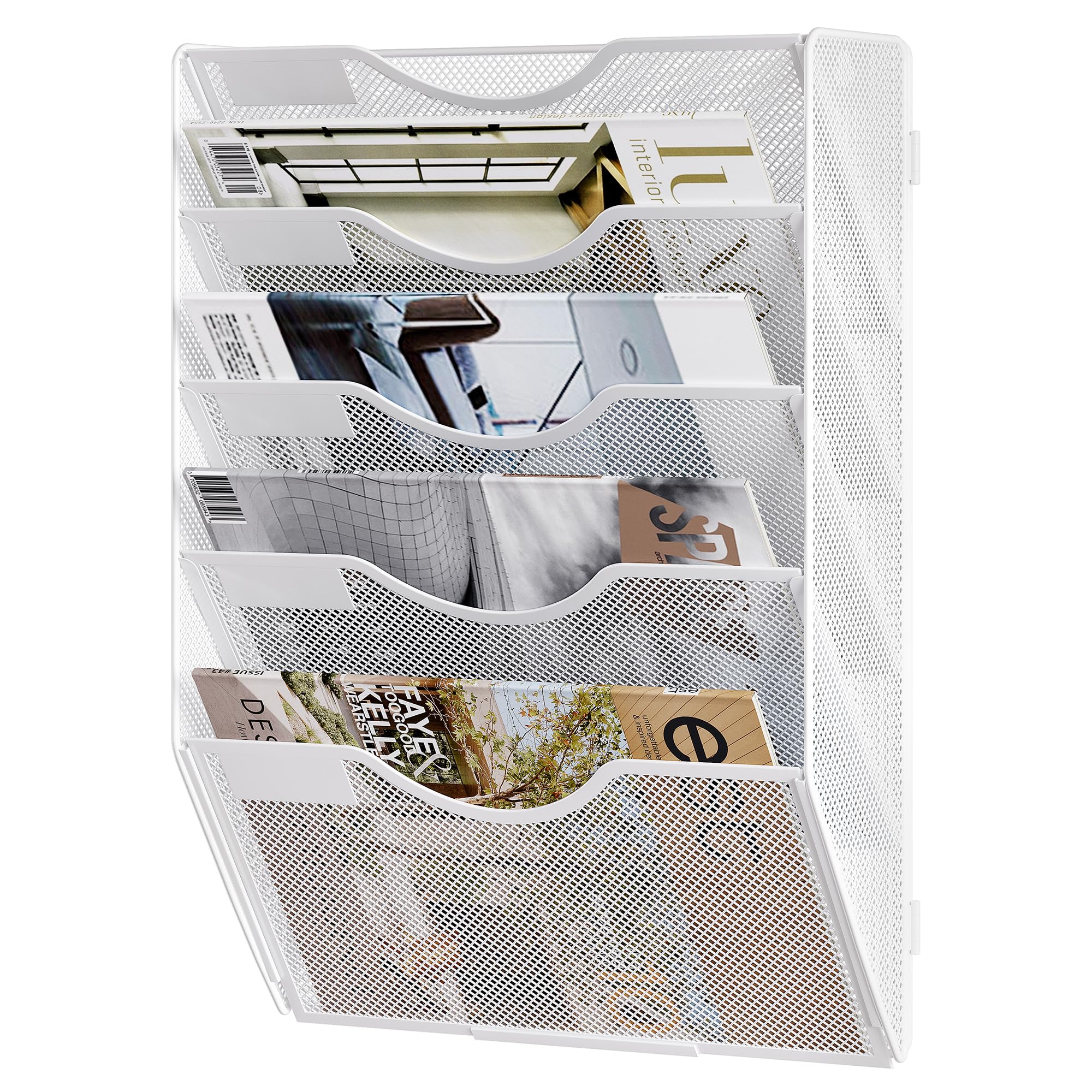 Porte-journaux Mural 10 Étages - Organiseur A4 En Métal Blanc - Pour Revues, Dossiers - 4