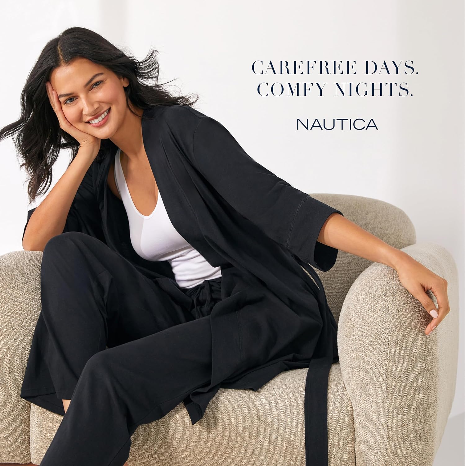 Nautica Womens Soft Robe - Above Knee 3/4 Length Sleeve Lightweight Robe - Cotton Knit Jersey Sleepwear and Loungewear - Image 5