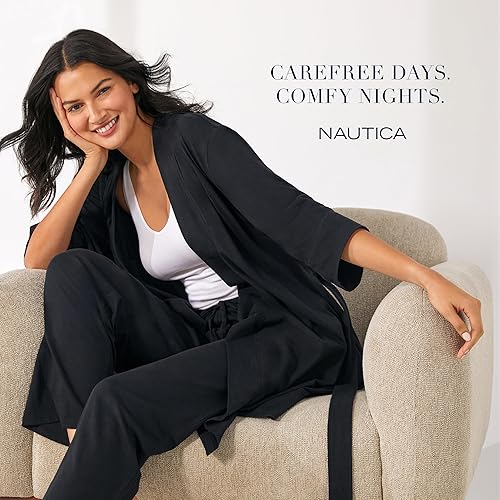 Miniatura 5 de Nautica Bata suave para mujer, por encima de la rodilla, manga 34, ligera, de punto de algodón, ropa de dormir y ropa de descanso
