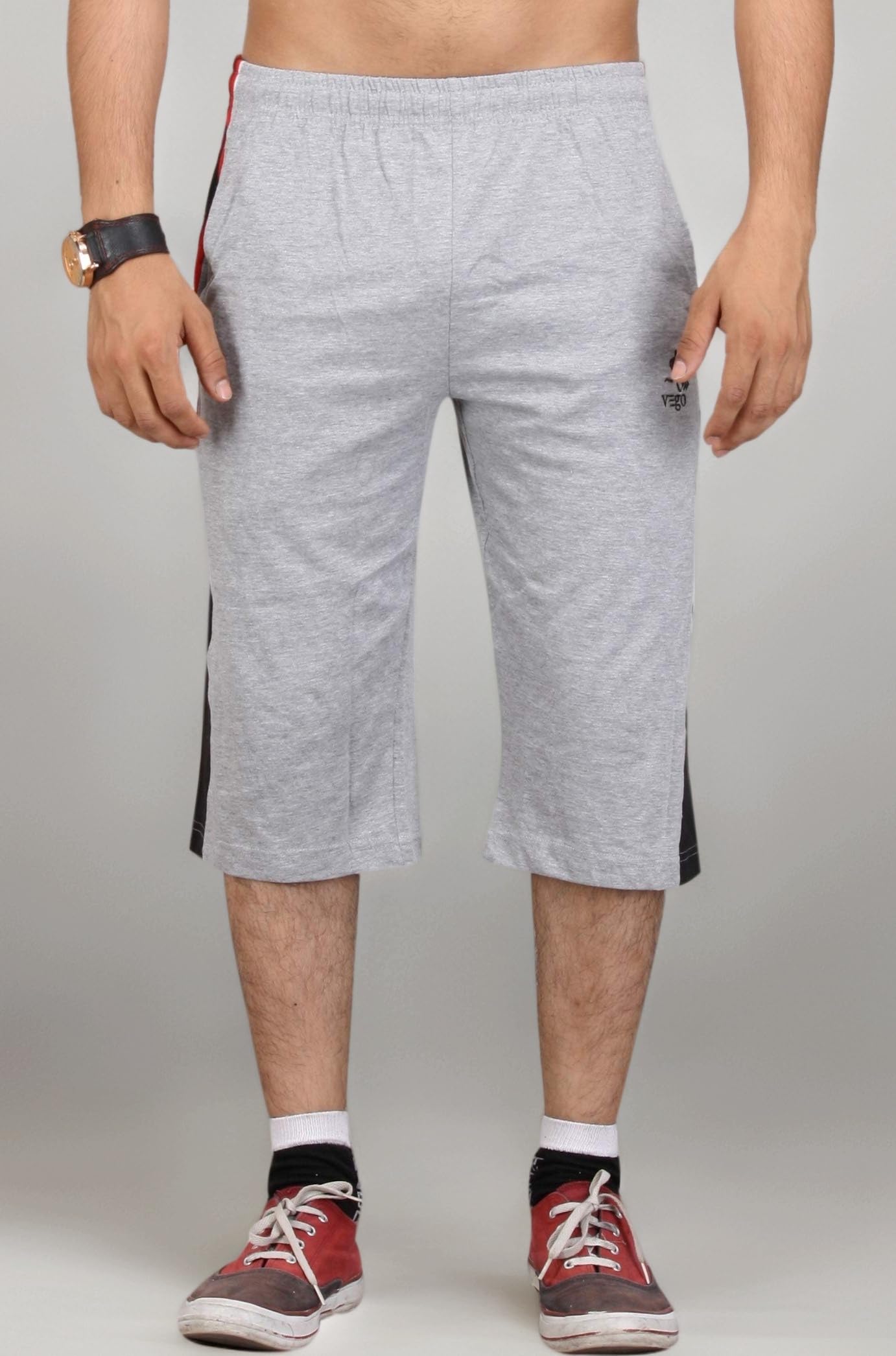VEGO Mens Cotton Three by Fourth, 3/4, Capri, Three Quarter Grey Plus Size