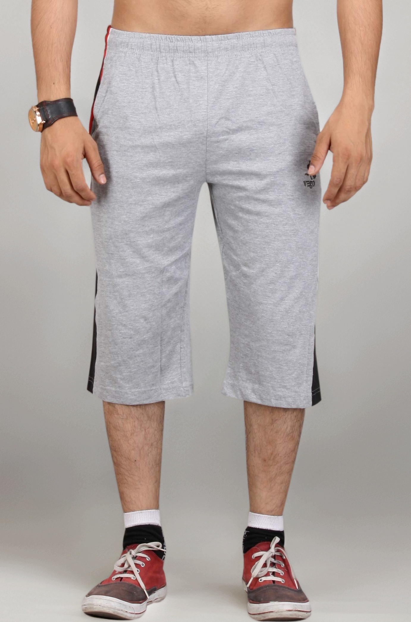 VEGO Mens Cotton Three by Fourth, 3/4, Capri, Three Quarter Grey Plus Size