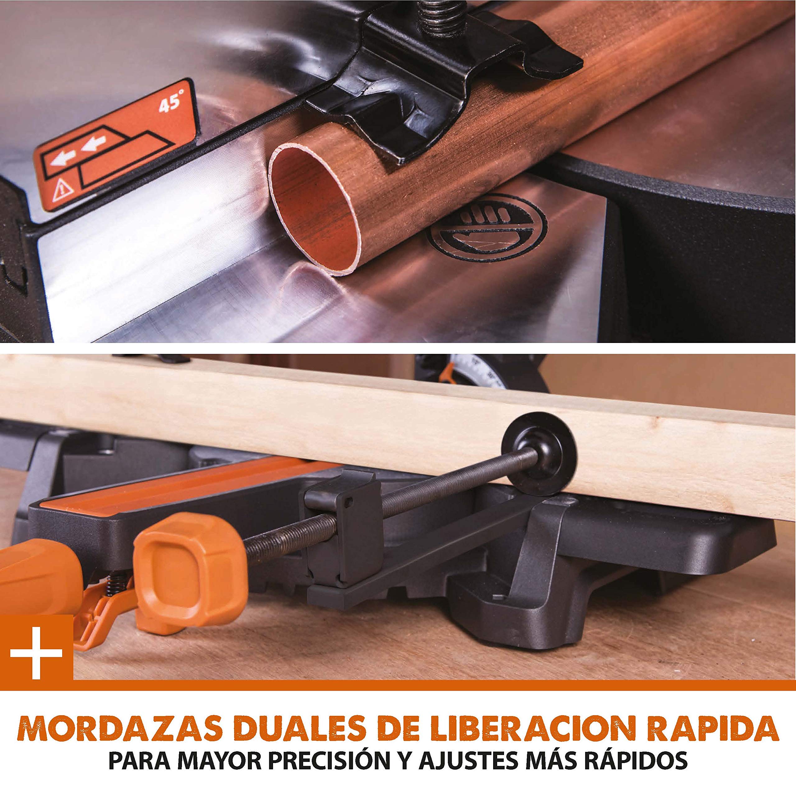 Evolution Power Tools R255SMS Sierra ingletadora Deslizante multimaterial, con Paquete Plus, Corta acero dulce, aluminio, plástico, madera con clavos incrustados 230 V, 255 mm