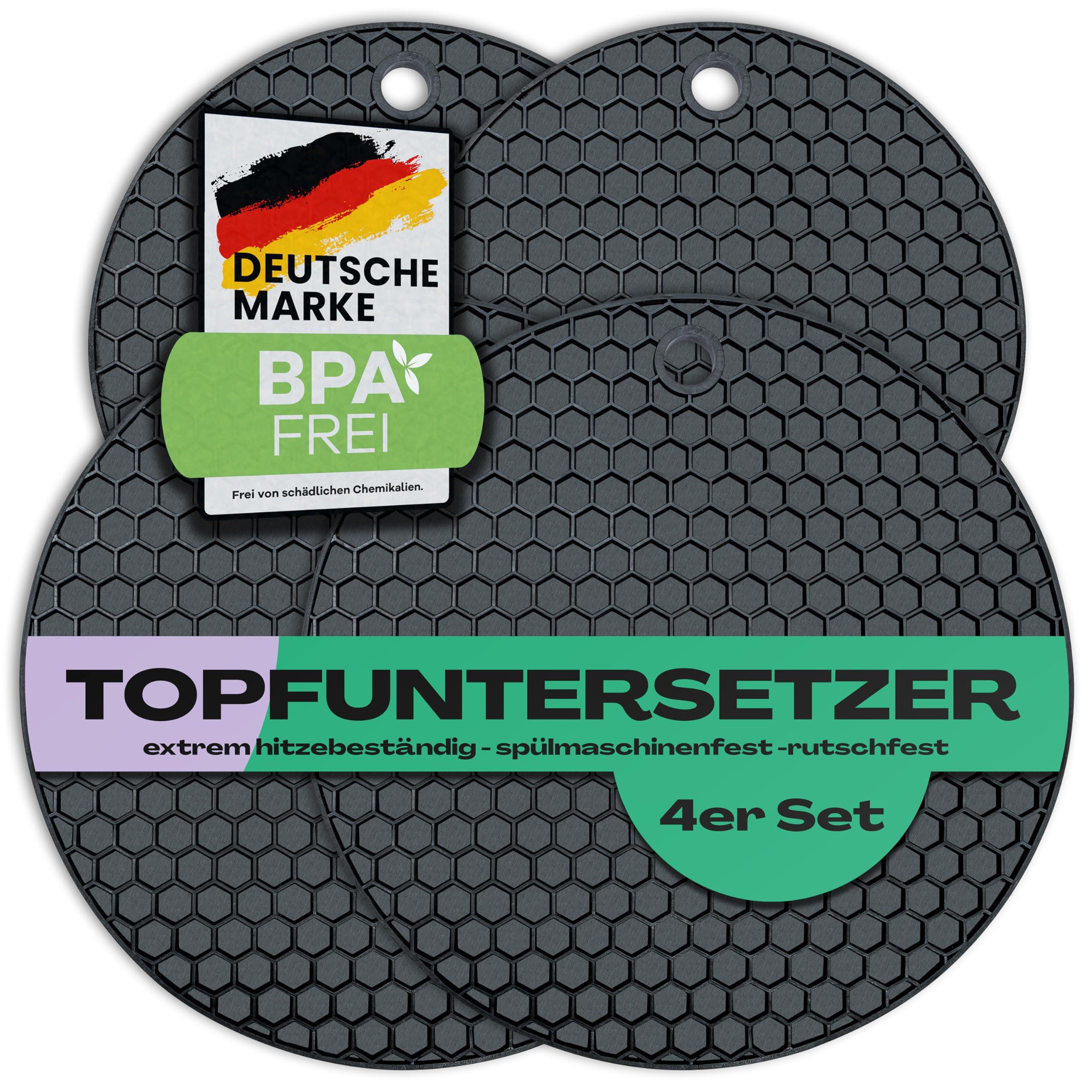 NetroxHome 4er Set Topfuntersetzer aus Silikon - Extrem Hitzebeständig und BPA-Frei, rutschfest, Untersetzer für Töpfe, Teekannen und Pfannen - Silikonunterlage für die Küche - Untersetzer Topf
