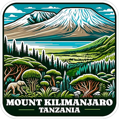 Adhesivo Mount Kilimanjaro Tanzania de 4 pulgadas, destino de recuerdo de viaje por la ciudad, calcomanía de vinilo impermeable para laptop, botella