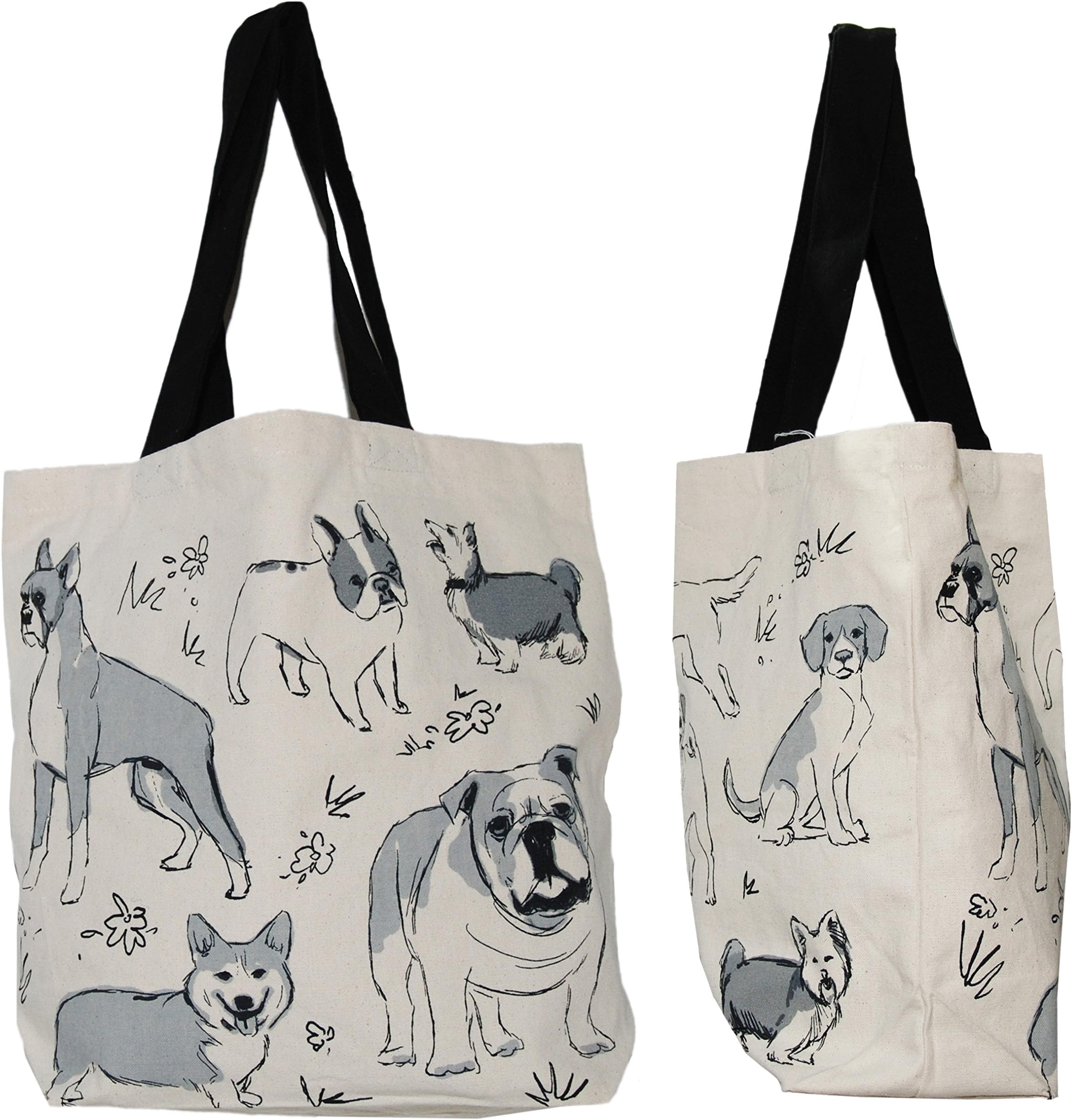 Shopper Tote Bag - Dog Illustrated, Eco-Friendly Reusable Multipurpose Canvas Grocery Bag