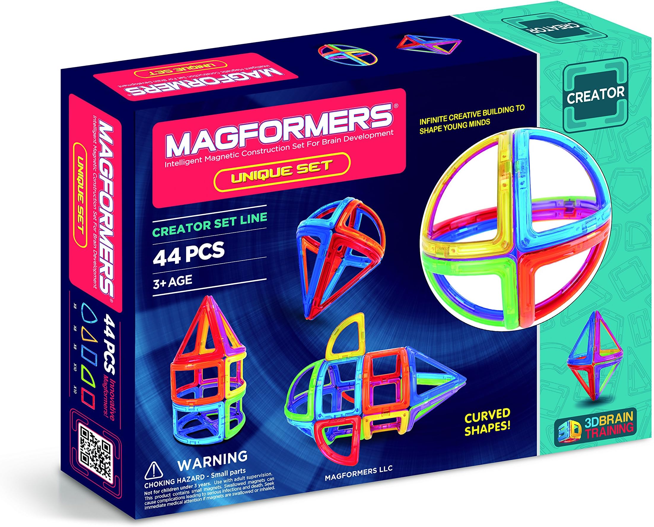 MAGFORMERS Unique Set (44 Pieces) Basic Curve Magnetic Building Blocks, Educational Magnetic Tiles Kit, Magnetic Construction STEM Set