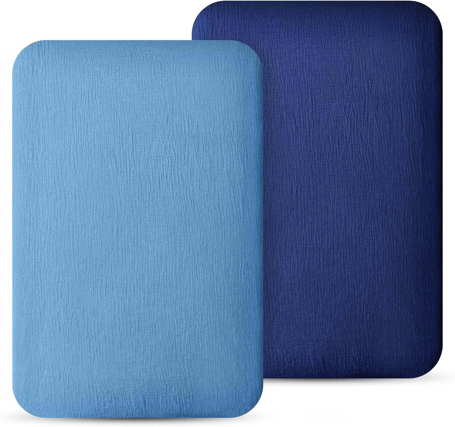 100% Muslin Cotton Bassinet Sheets, 2 Pack – Ultra Soft, Breathable & Skin-Friendly, Fits Oval and Rectangle Bassinet Mattress Up to 84x46x10cm, Neutral for Baby Boys & Girls (Blue)
