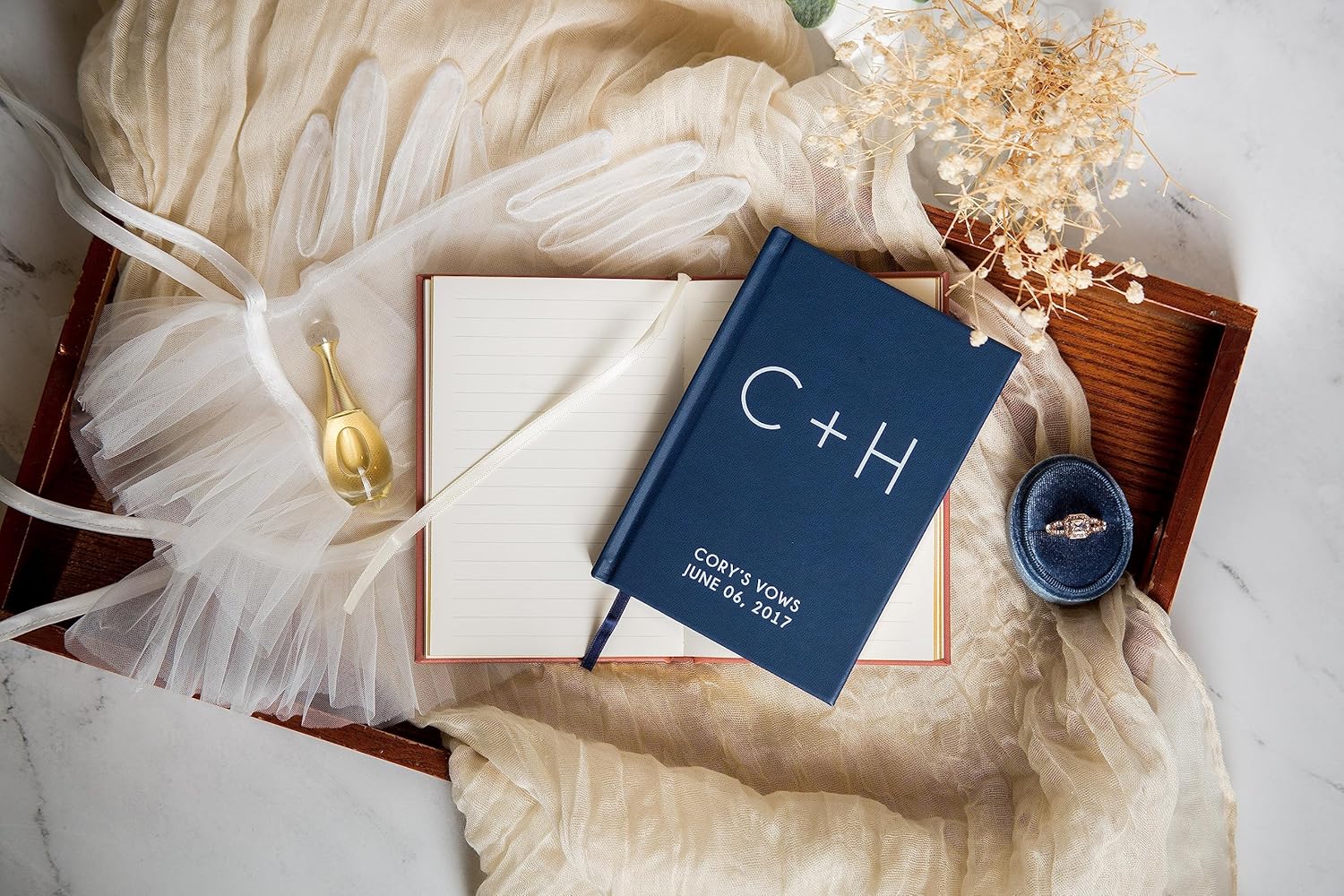 MUUJEE Vow Books Set of 2 (Monogram Design) - Custom Hard Cover Luxury Modern Wedding Ceremony or Vow Renewal Booklets, Bride Groom Gifts, Engagement Party or Reception Speech Notes