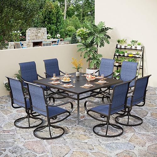 Miniatura 10 de PHI VILLA Juego de comedor de patio de 5 piezas con 4 sillas de comedor giratorias acolchadas para exteriores (azul) y mesa de comedor de acero de