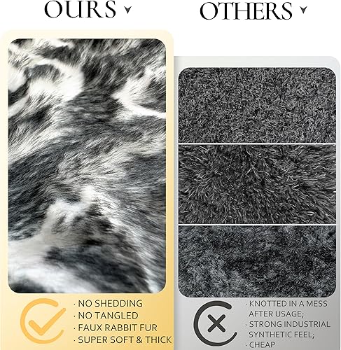 Miniatura 2 de Tititex Alfombra bohemia negra y blanca de 2 x 3 pies, ultra suave, de pelo sintético de conejo, tapete bohemio para pasillo, tapete antideslizante,