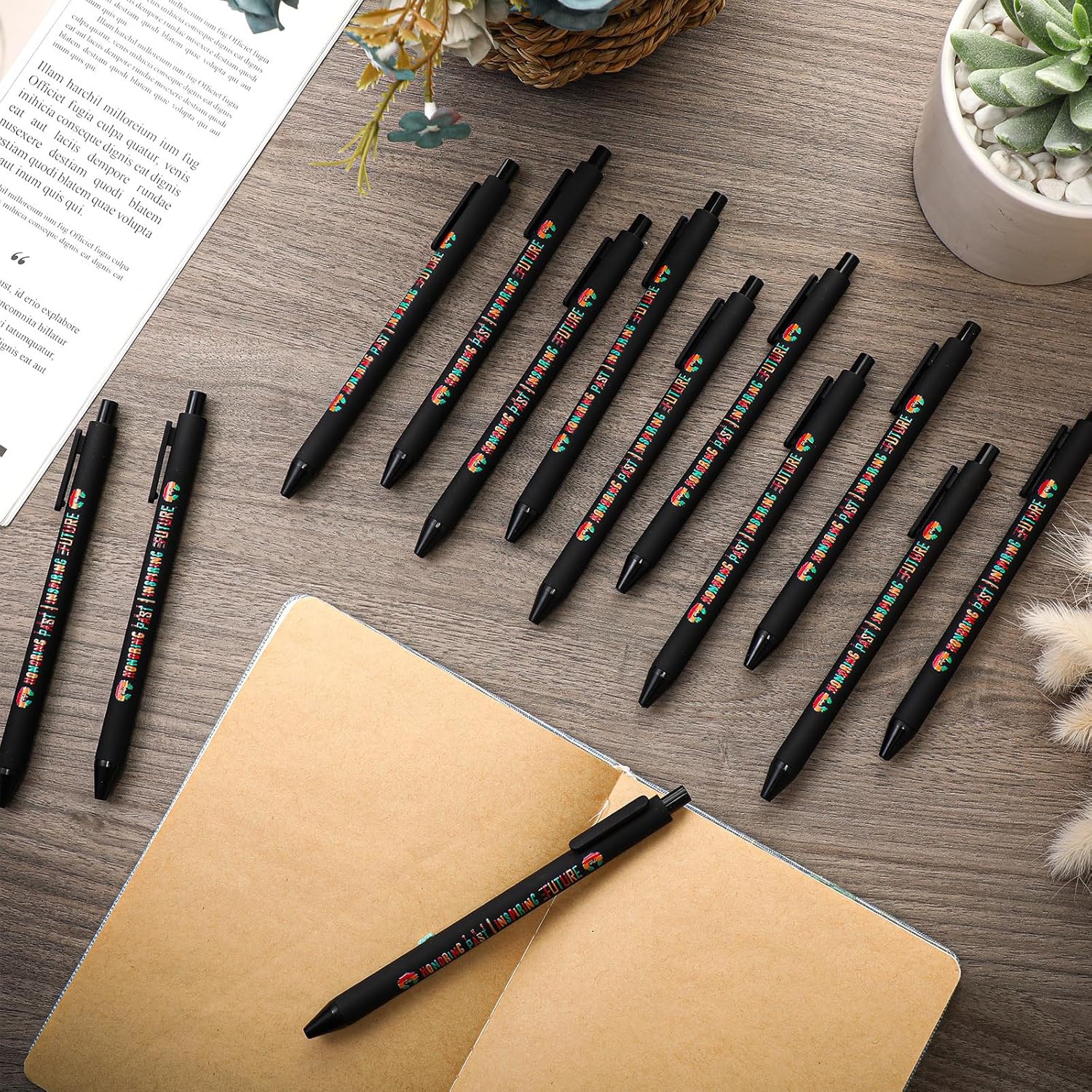 Cholemy 50 Pcs Happy Juneteenth Day Pen Juneteenth Party Favors 1865 Black American Independence Ballpoint Pens Bulk Black Ink Retractable Pen Gifts for African Afro American Adult Teens