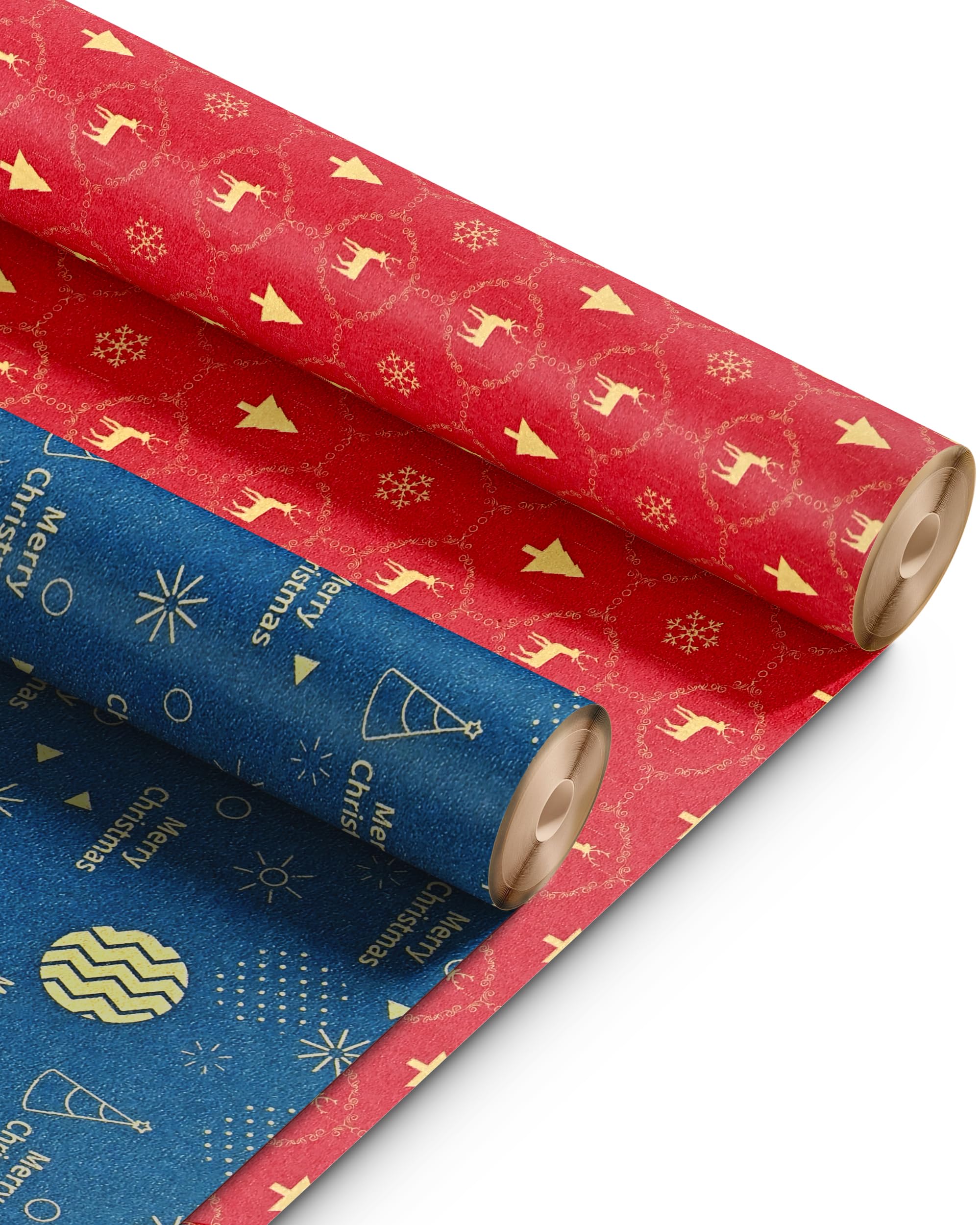 Kraft & Co Christmas Wrapping Paper Rolls – 2 Pack Thick Paper Sheets 44.5cm x 25m – Kraft Xmas Gift Wrap – Festive Eco Friendly Wrapping Papers for Christmas Gifts–Arts and Crafts–50m Total