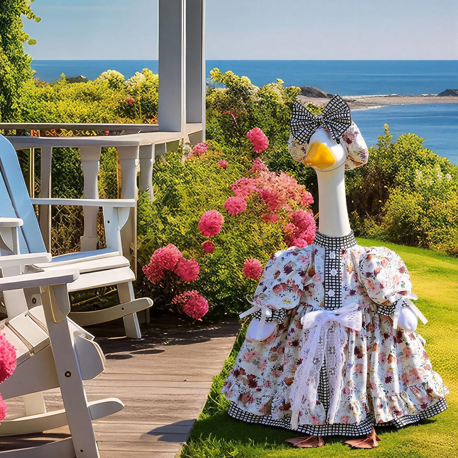 Suzile Porch Goose Outfit Set Spring Flower Lolita Dress Hat Clothes for 23'' Porch Goose Country Plastic Cement Statue Costume for Spring Easter Primitive Rustic Summer Outdoor Patio Yard Lawn Decor