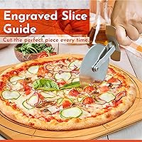 Vista 6 de Loftern Pizarra de madera de 16 pulgadas con tamaños grabados, tabla de cortar de pizza de bambú multiusos, cáscara de pizza de madera, espátula