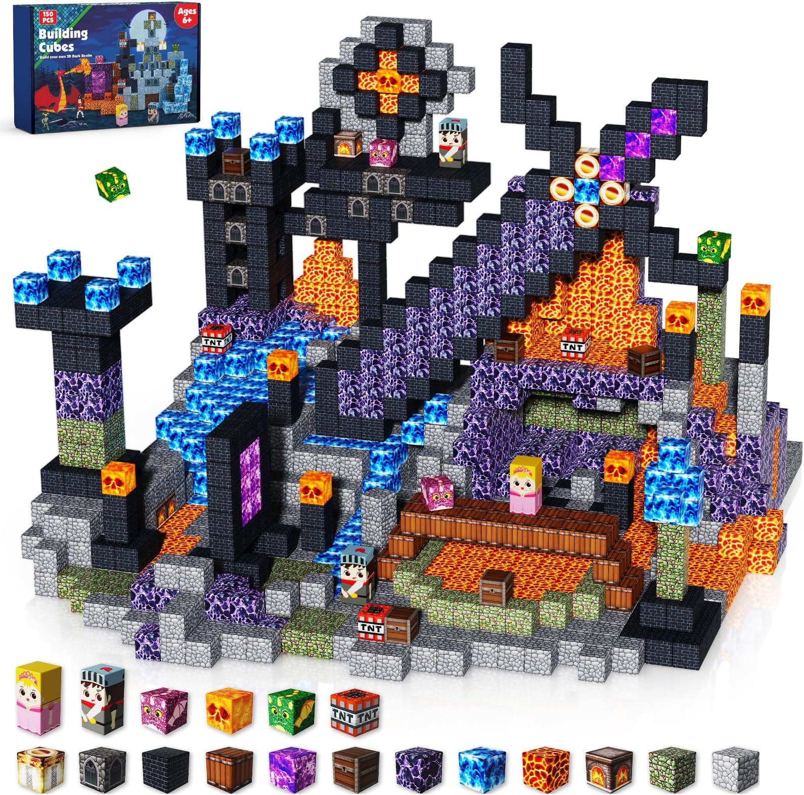 Goody King 150 PCS Magnetic Building Blocks,Dark Castle Set Magnetic Blocks,Magnetic Toys for Kids, Sensory Toy for STEM Learning Toys for Kids 3+ Boys and Girls Christmas Birthday Easter Gifts
