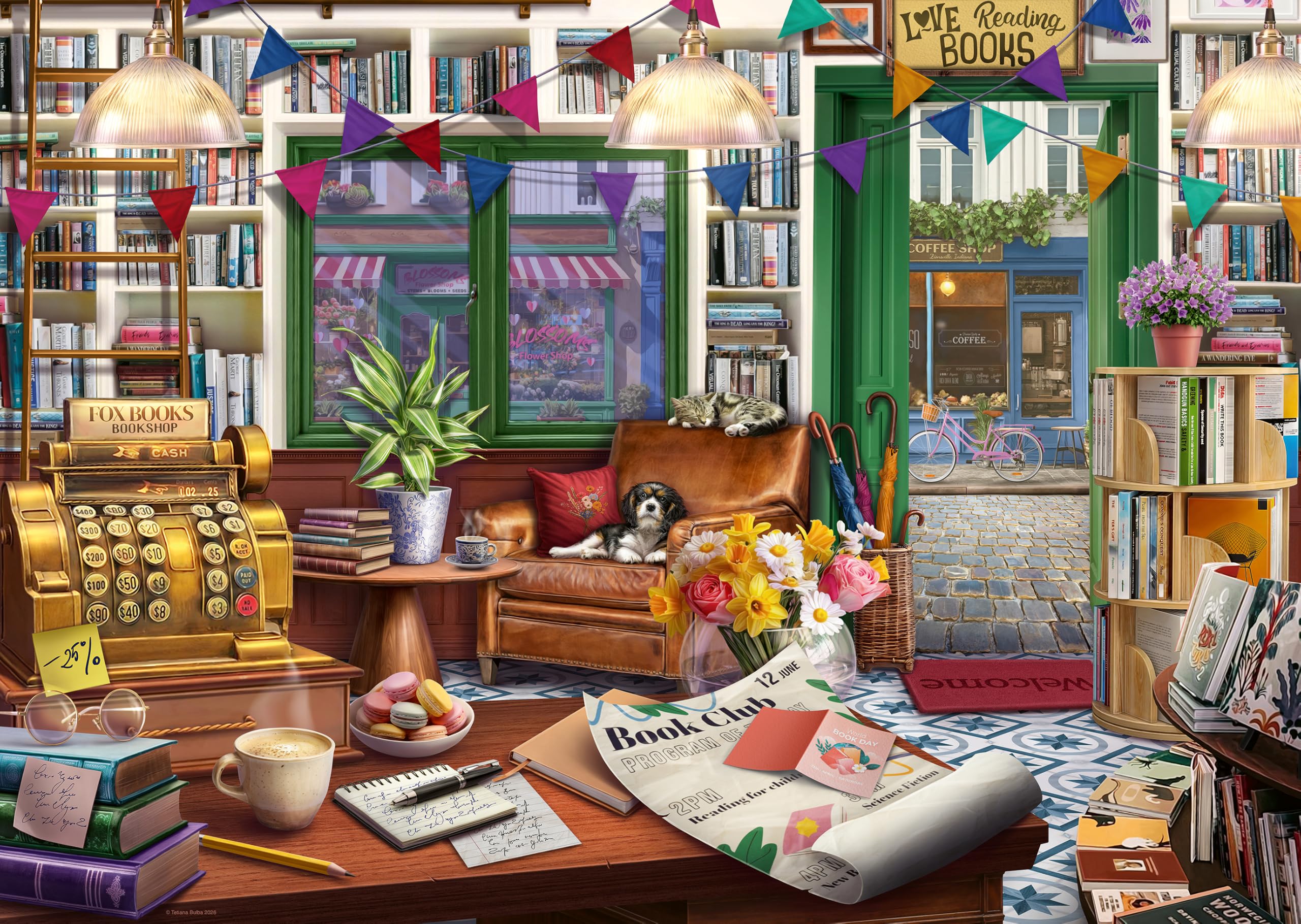 Ravensburger Cobblestone Road No. 3 Enchanted Bookshop 1000 Piece Jigsaw Puzzle for Adults and Families – Cosy Bookstore Scene by Artist Tetiana Bulba