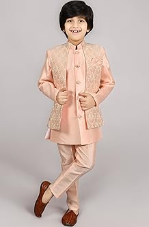 Kids Ethnic Silk Blend Waistcoat Kurta Pyjama Sherwani Set For Boys