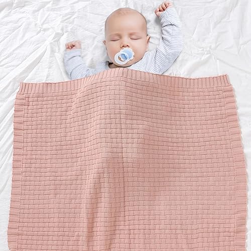 Miniatura 3 de Baby Essentials - Manta para bebé, suave y acogedora, 100% algodón, tejido de punto trenzado, para niños y niñas, color rosa