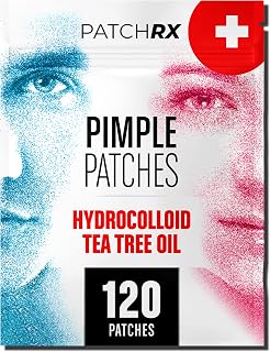 PatchRX Pimple Patches (120 Pack) - Hydrocolloid Acne Stickers with Tea Tree Oil, Zit Blemish Patches for Face & Body