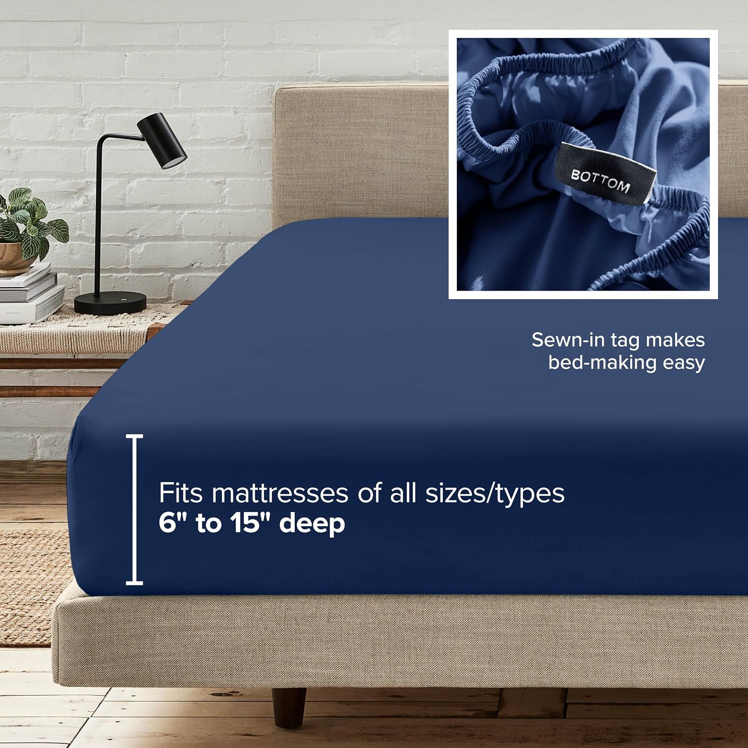 Bare Home Fitted Bottom Sheet Split Head Flex King Size - Premium 1800 Ultra-Soft - Hotel Luxury - Deep Pocket - Durable and Long Lasting (Split Head Flex King, Dark Blue)