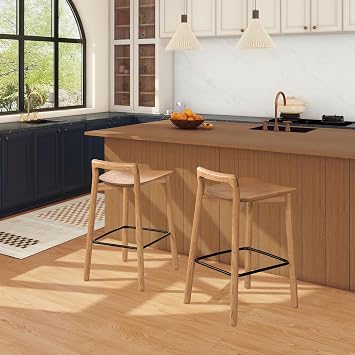 Jennifer Taylor Home Sven Set of Two 26.5" Modern Minimalist Low Back Wood Counter Stools, Natural Blonde Ash Wood