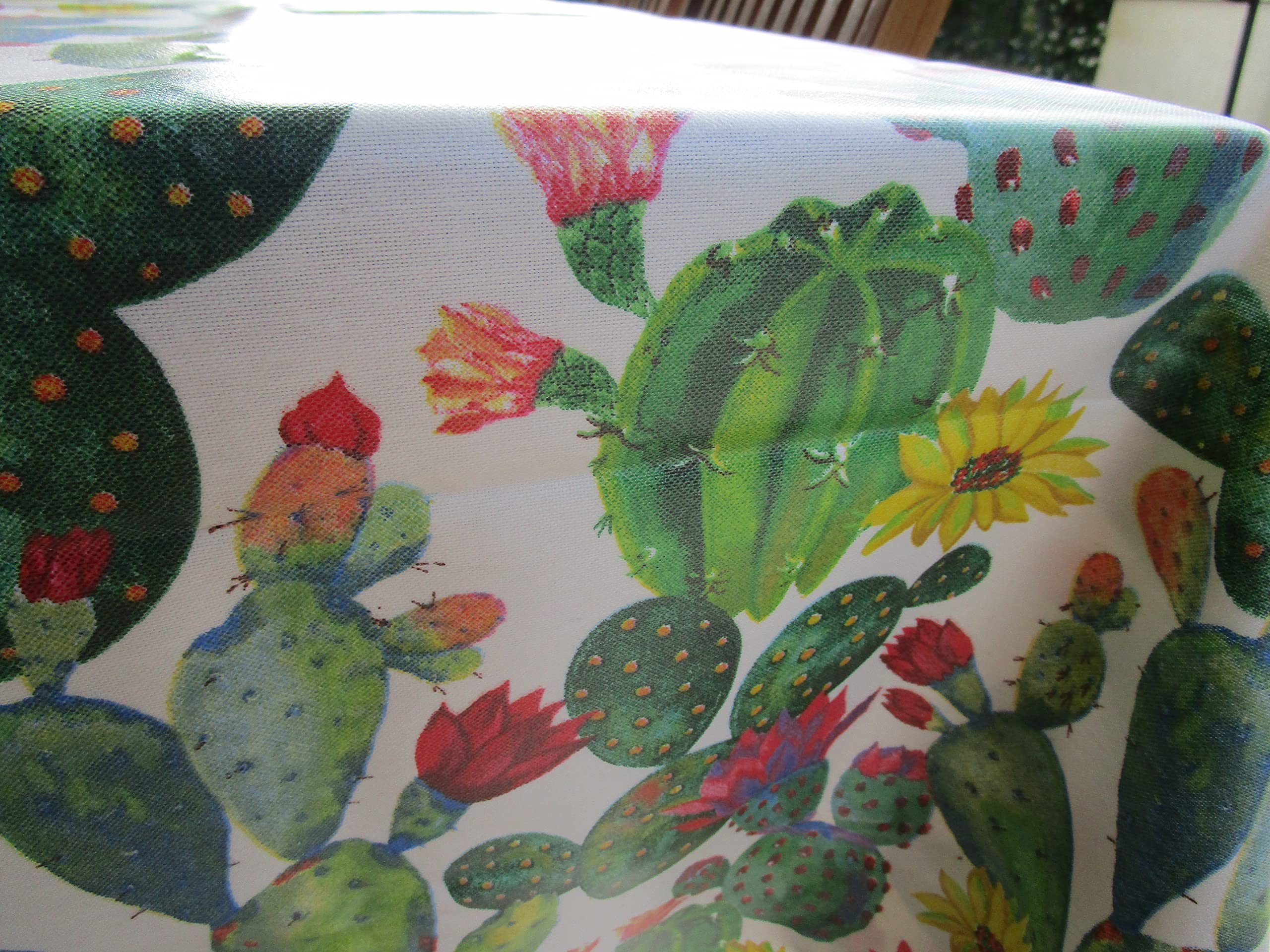 Mantel de algodón plastificado con diseño de cactus 100 % impermeable - Todas las medidas - Fabricado en Italia - Dimensiones: 140 x 180 cm