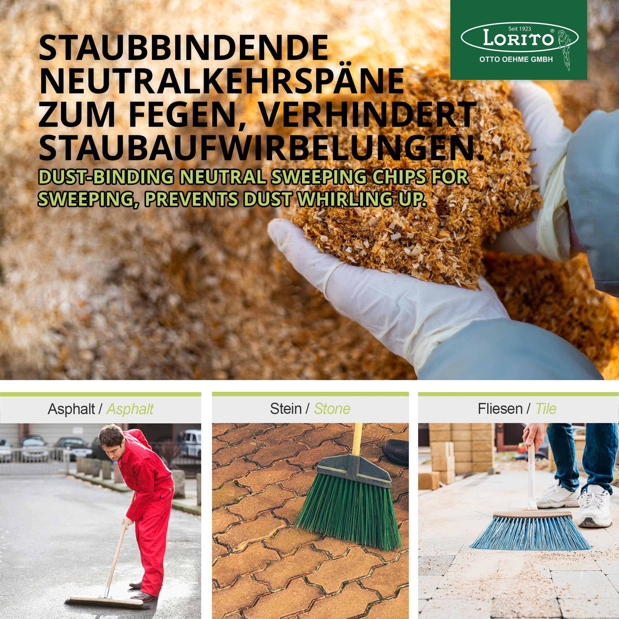 Lorito Neutralkehrspäne 25 kg, Kehrspäne staubbindend, Kehrmehl zur Bodenreinigung, Werkstatt und Industrie, Benzin, Fett und Öl binden