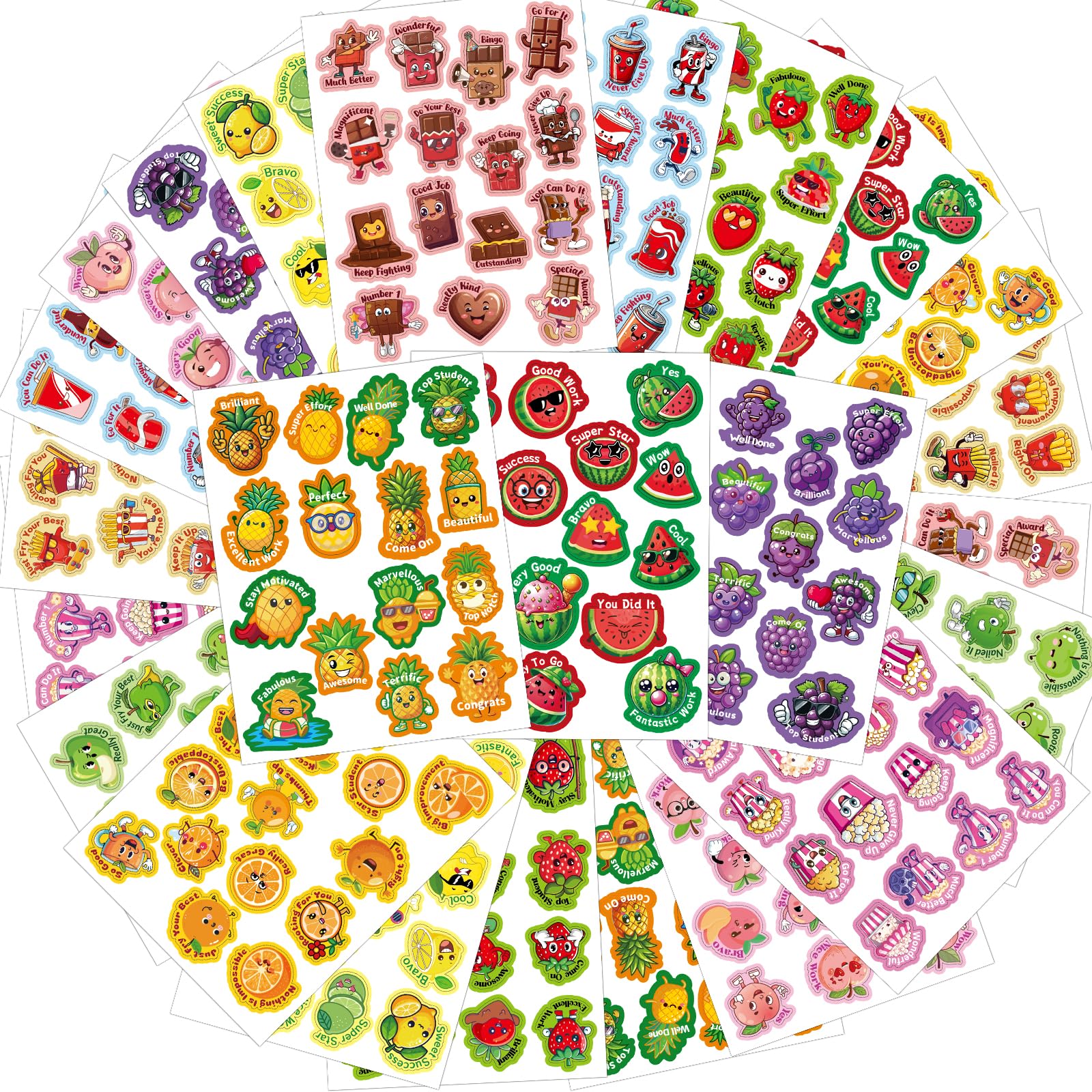 Kalysky Scratch and Sniff Stickers, 360 PCS Reusable Smelly Stickers for Kids, 24 Sheets 12 Different Fruit Food Scents, Non-Toxic Reward Scented Sticker for Kids Classroom Teachers