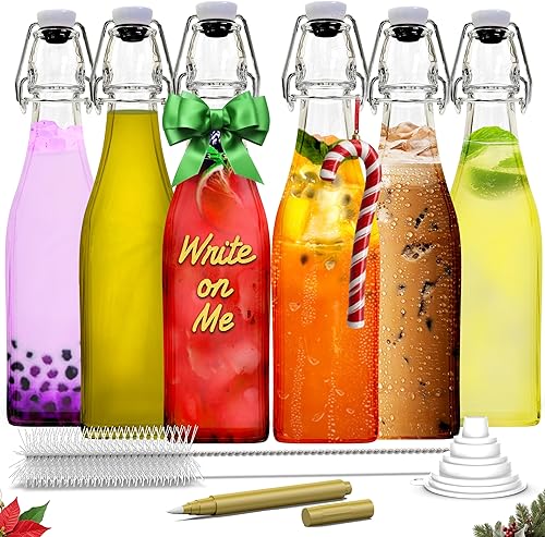 Miniatura 27 de Nevlers Botellas de vidrio cuadradas de 17 onzas con tapa hermética Botella de vidrio abatible con tapón 12 unidades Botellas de cerveza vacías