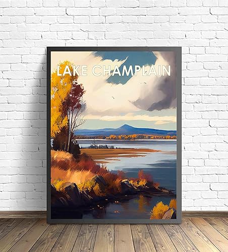 Miniatura 2 de Póster del lago Champlain con impresión artística para pared, pintura decorativa de paisaje retro, obra de arte para decoración de cabaña de granja