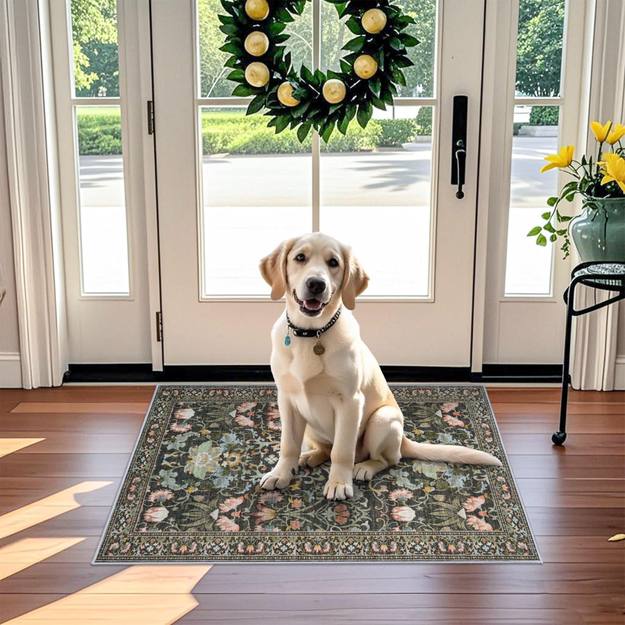 HY HAOYUNLAI Washable Floral 3x4 Entry Area Rug Living Room Non-Slip Carpet