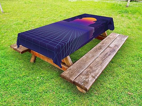 Ambesonne Synthwave - Mantel para exteriores, diseño retro con estampado de sol y palmeras, mantel decorativo lavable de picnic, 58 x 120 pulgadas,
