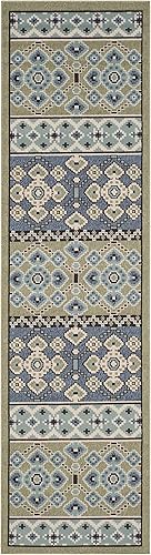 Miniatura 3 de SAFAVIEH Veranda Collection - Alfombra de pasillo, 2.3 x 10 pies, color verde y azul, diseño bohemio, que no desprende pelusa y de fácil cuidado,