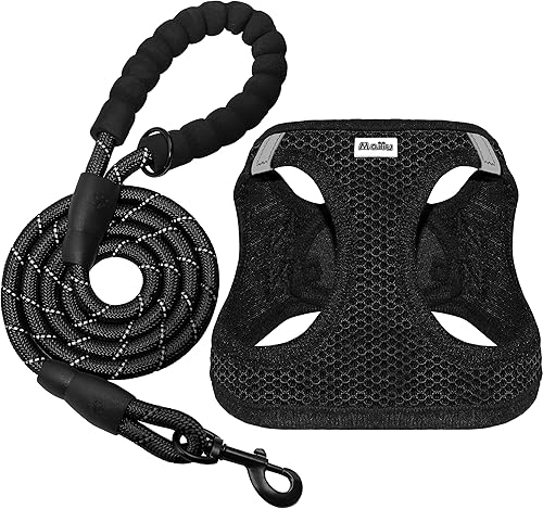 Juego de arnés y correa para perro, arnés reflectante ajustable sin tirones con malla de aire acolchada para perros y gatos pequeños y medianos (XL,