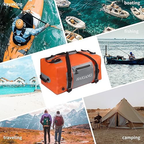 Miniatura 7 de Bolsa de lona impermeable de 70 L110 L, gran capacidad, correas y asas gruesas ajustables, cierre de cremallera, válvula de aire mantiene el equipo