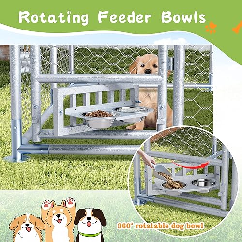 Miniatura 3 de Grepatio Perrera para perros al aire libre de 7.5 x 7.5 pies con techo, recinto exterior para perros con 2 comederos giratorios, cerca para perros