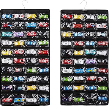 Storage Case Compatible with 80 Hot Wheels Matchbox Cars, Double-Sided Hanging Display Case for Hot Wheels Fits for 80 Toy Cars 80 Slots-Black