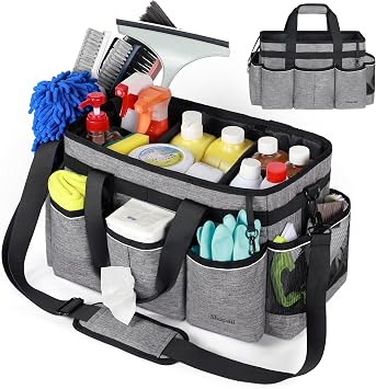 Wearable Cleaning Caddy Bag, Cleaning Caddy Supplies Organizer with Handles for Cleaners & Housekeeper, Under Sink & Car Cleaning Tool Organizers Bag with Adjustable Shoulder Strap&Waist Belt