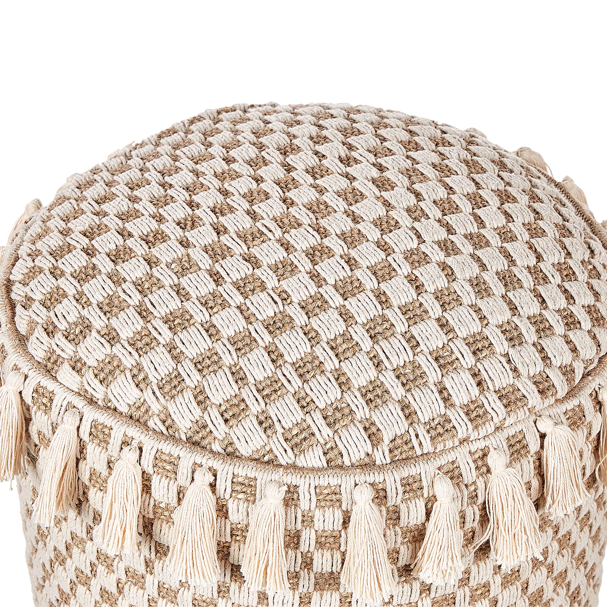 Boho Pouf Aus Seegras & Baumwolle – Rund, 50 Cm, Natürliches Beige