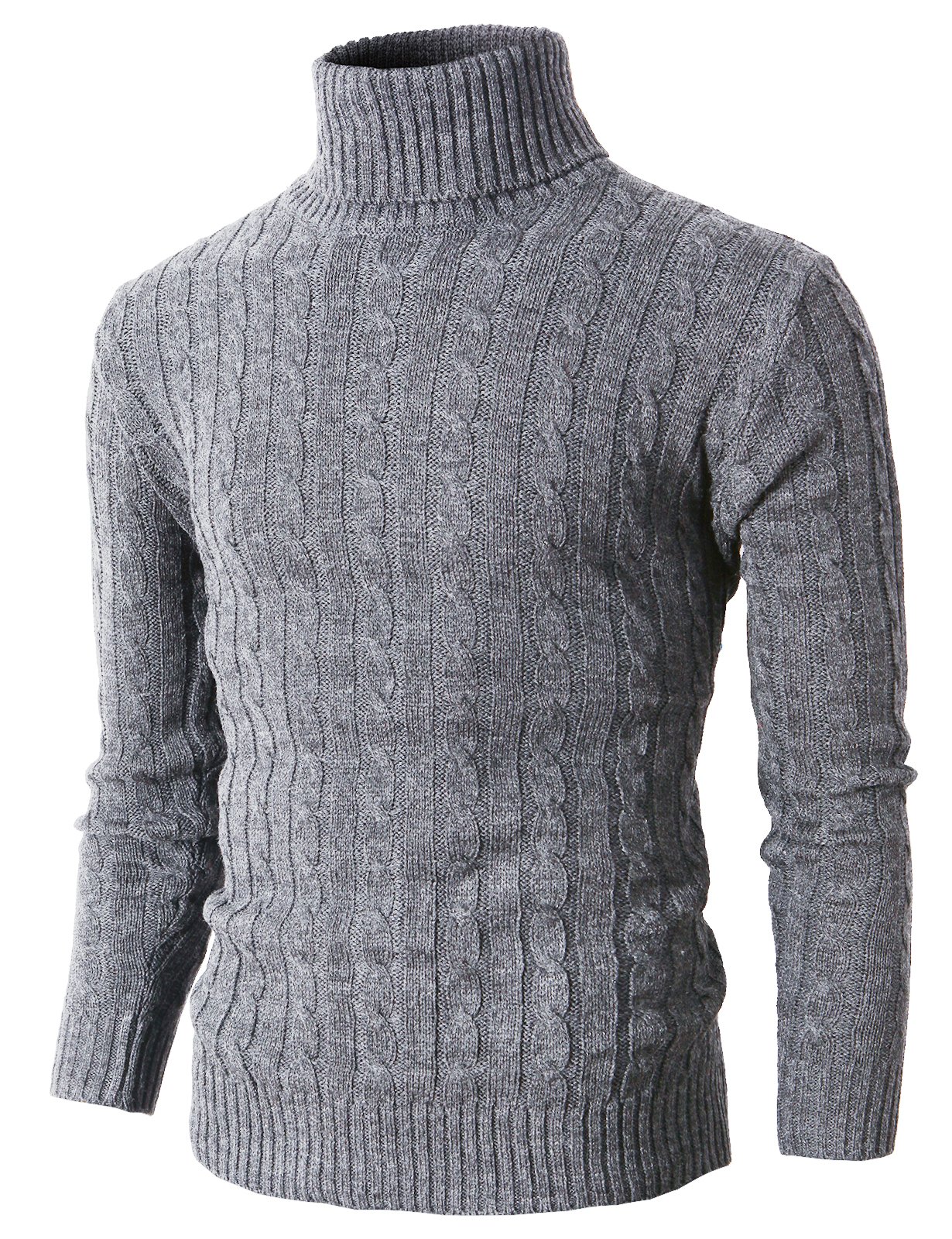 H2H Mens Casual Turtleneck Slim Fit Pullover Sweaters with Twist Patterned Gray US L/Asia XL (KMOSWL033)