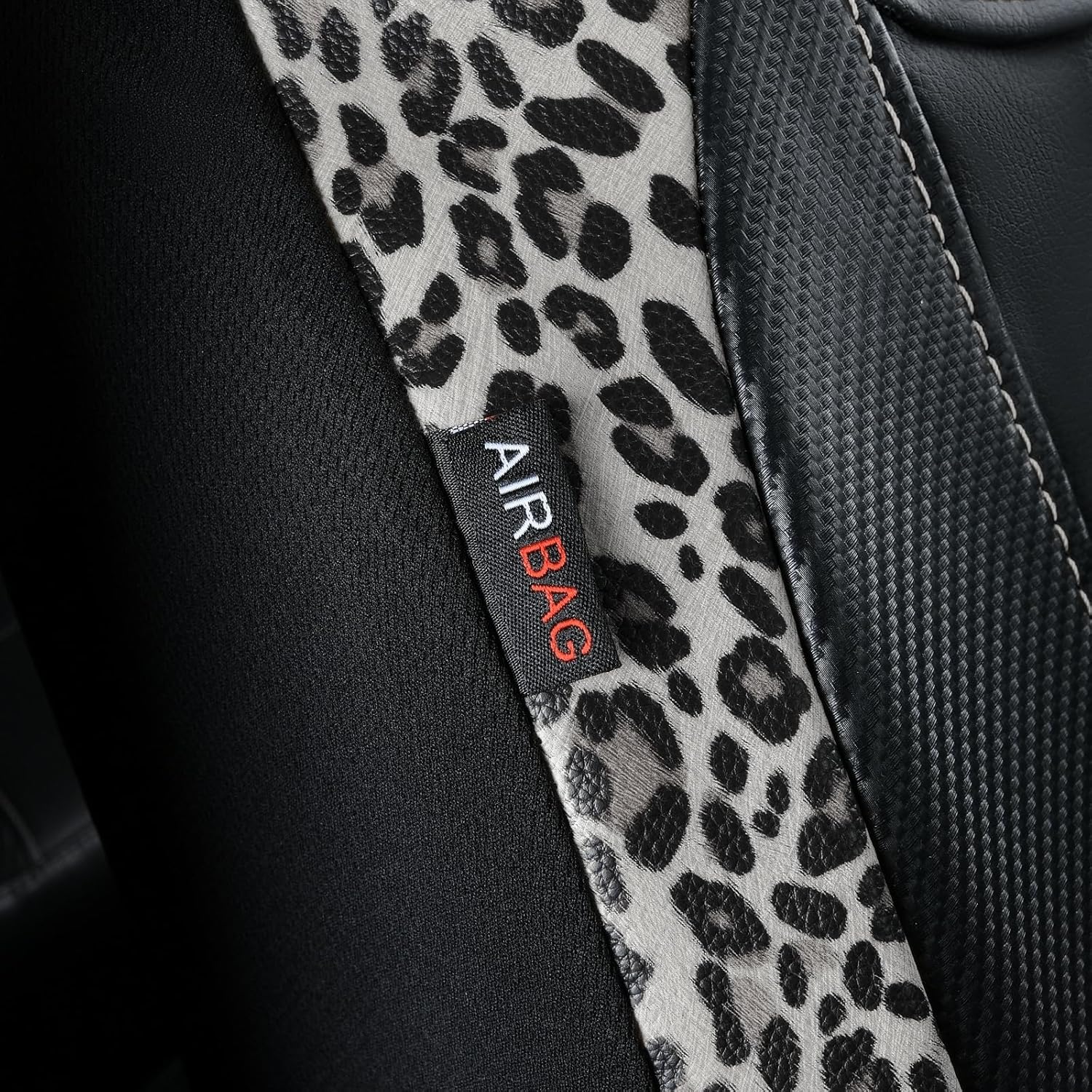 Flying Banner car seat Covers Faux Leather Waterproof Easy Clean Easy Installation (Leopard Gray Leather Black, 2 Fronts) - Image 6