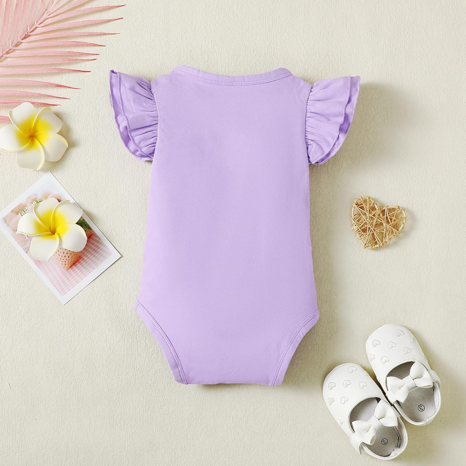 LYSMuch Baby Girls Ruffle Sleeves Bodysuit Infant Solid Color Top Jumpsuit - Image 2