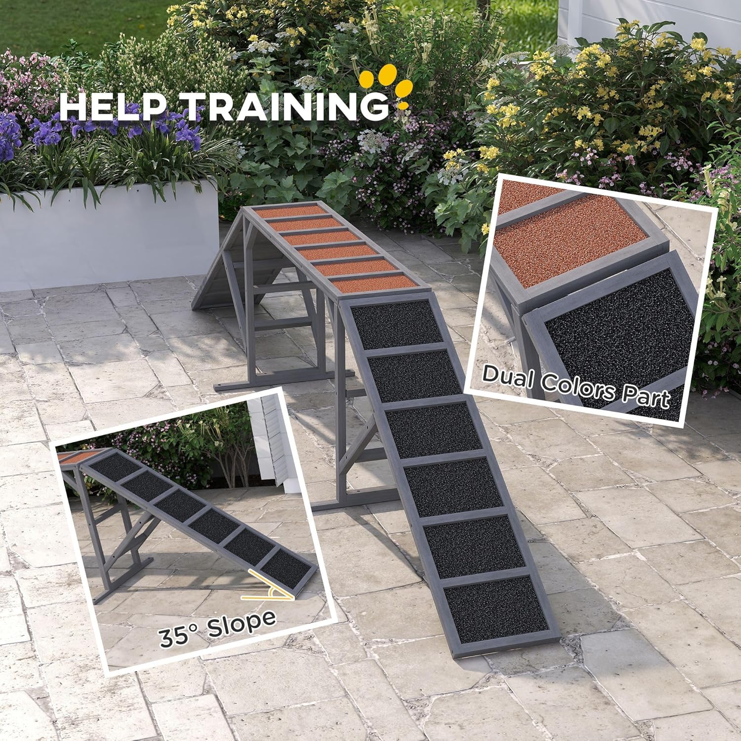 48x12in Sturdy Quick-Assembly Lightweight Versatile Dog Agility for Ramp with Safety Bar and Non-Slip Rubber Surface Gray Color