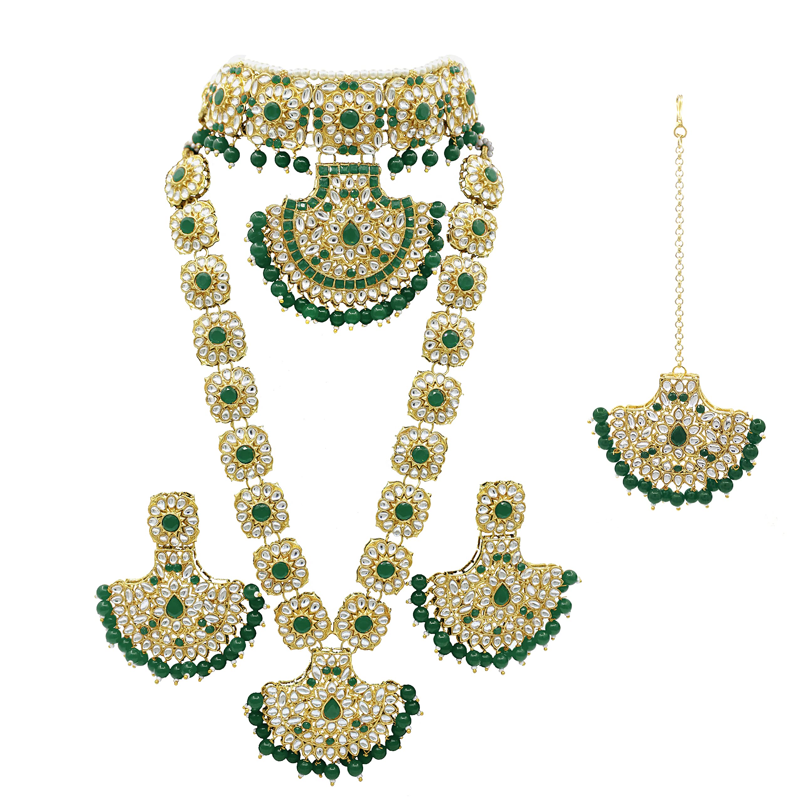 SAIYONI Wedding Collection Gold Plated Kundan Stone work Half Bridal Jewellery Set Green For Womens (B09SHW73TY) Amazon Price History, Amazon Price Tracker