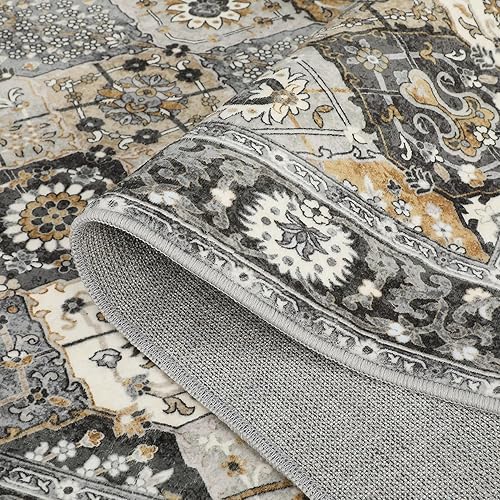 Miniatura 3 de Alfombra vintage con estampado floral, 4 x 6, antideslizante, resistente a las manchas, lavable, para interiores, para sala de estar, cocina,