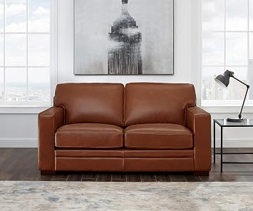 Hydeline Dillon Top Grain Leather Sofa and Loveseat Set, Cinnamon Brown, Feather Down, Memory Foam and Springs Seating
