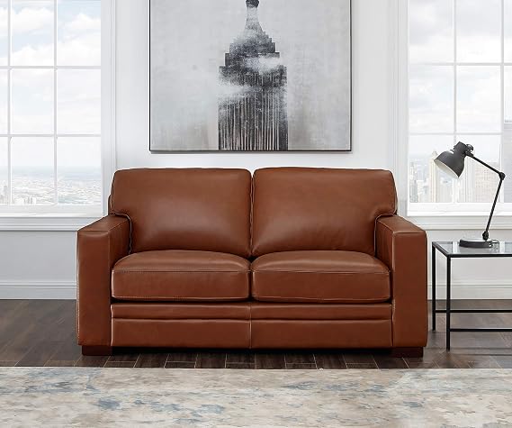 Hydeline Dillon Top Grain Leather Sofa and Loveseat Set, Cinnamon Brown, Feather Down, Memory Foam and Springs Seating