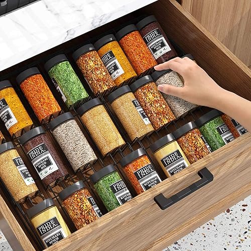 1Easylife Organizador expandible para cajones de especias, cajón organizador de especias de cocina, organizador de especias de 3 niveles con